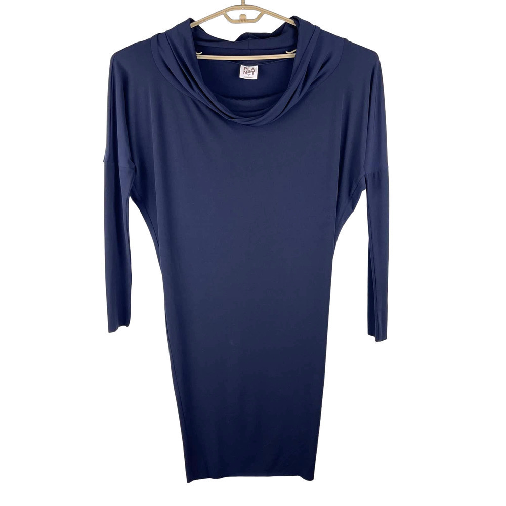 Planet By Lauren G Navy Blue Cowl Neck Jersey Knee Length Dress Size 1 Fits 4-8